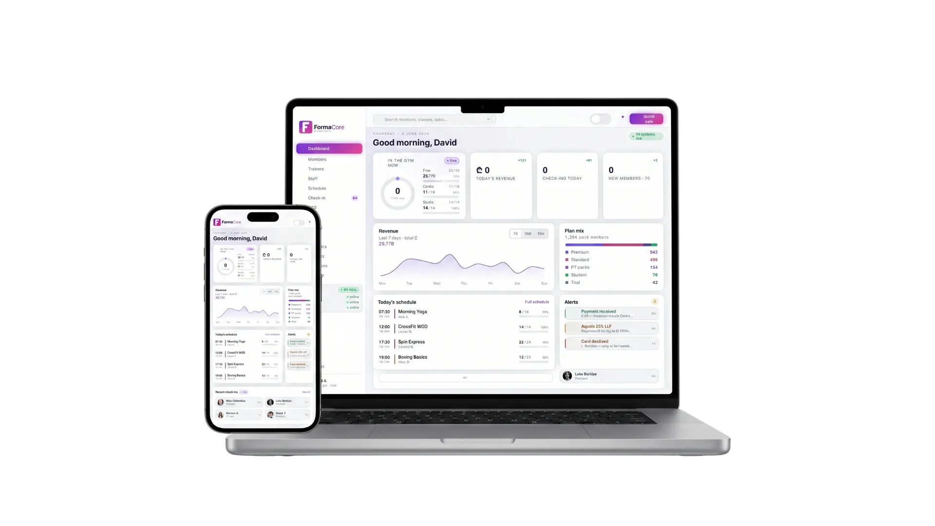 The FormaCore back-office and member app, side by side